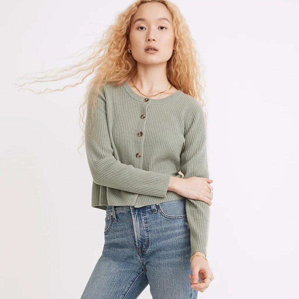 Madewell (Re)sourced Cashmere Crop Cardigan Sweater